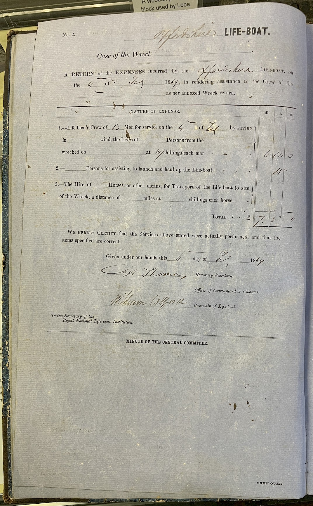 Page showing return of service for the mission
