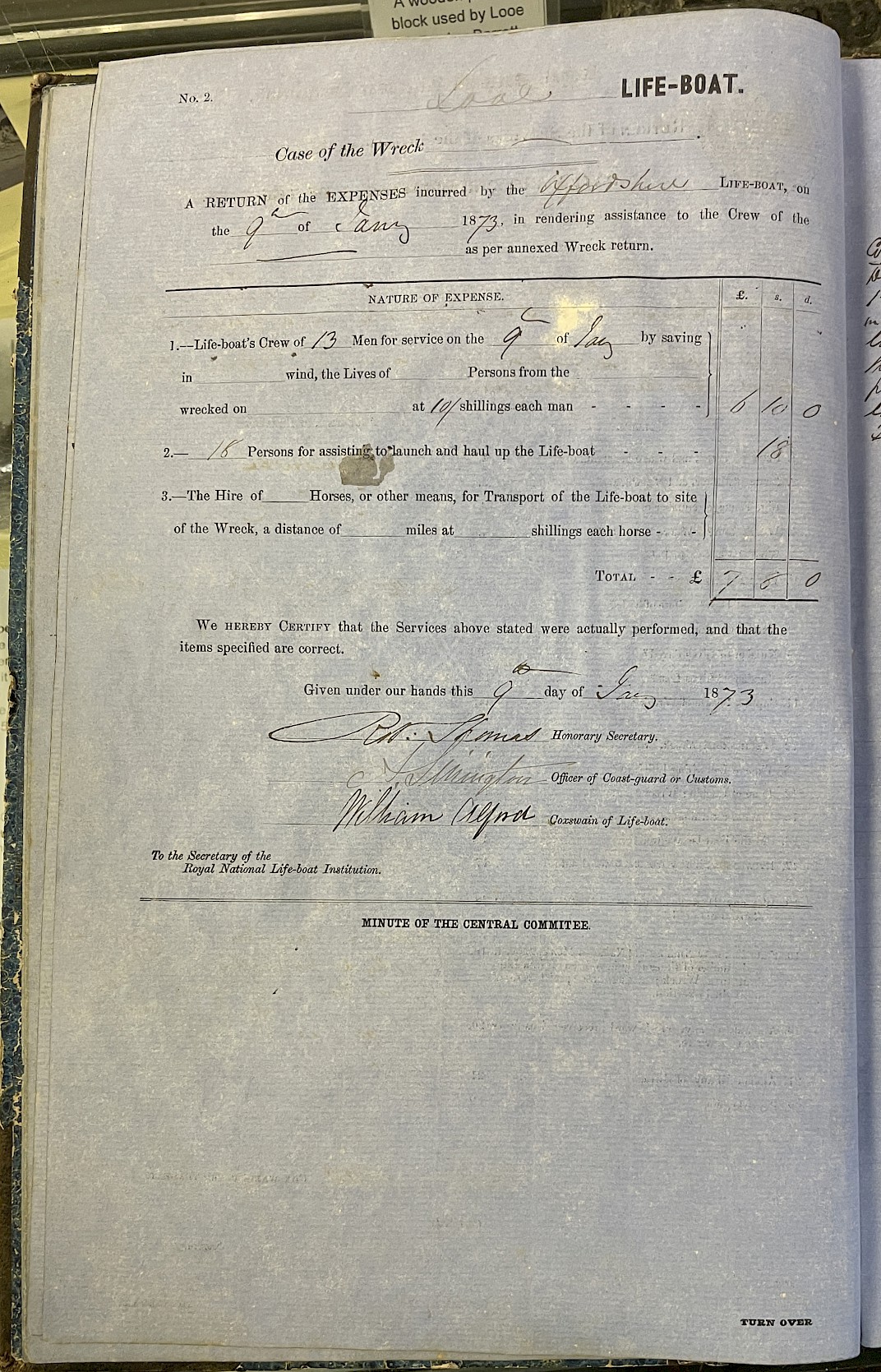 Page showing return of service for the mission