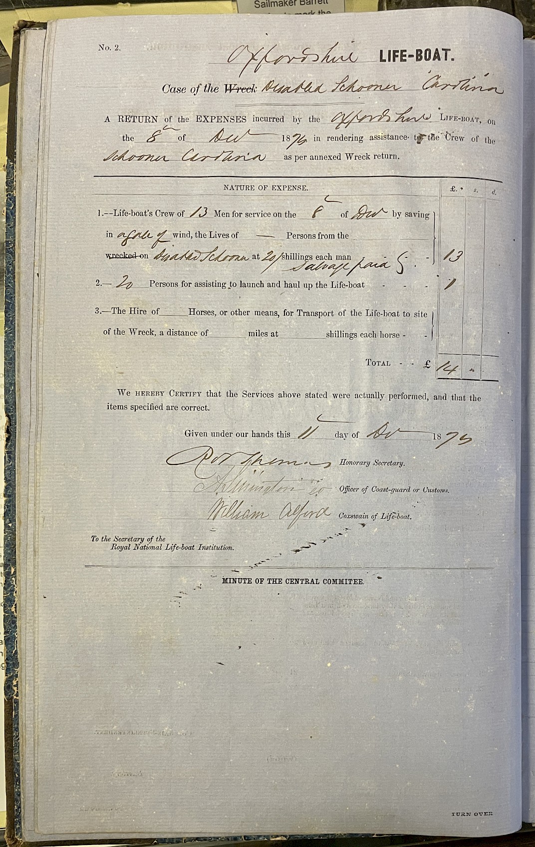 Page showing return of service for the mission