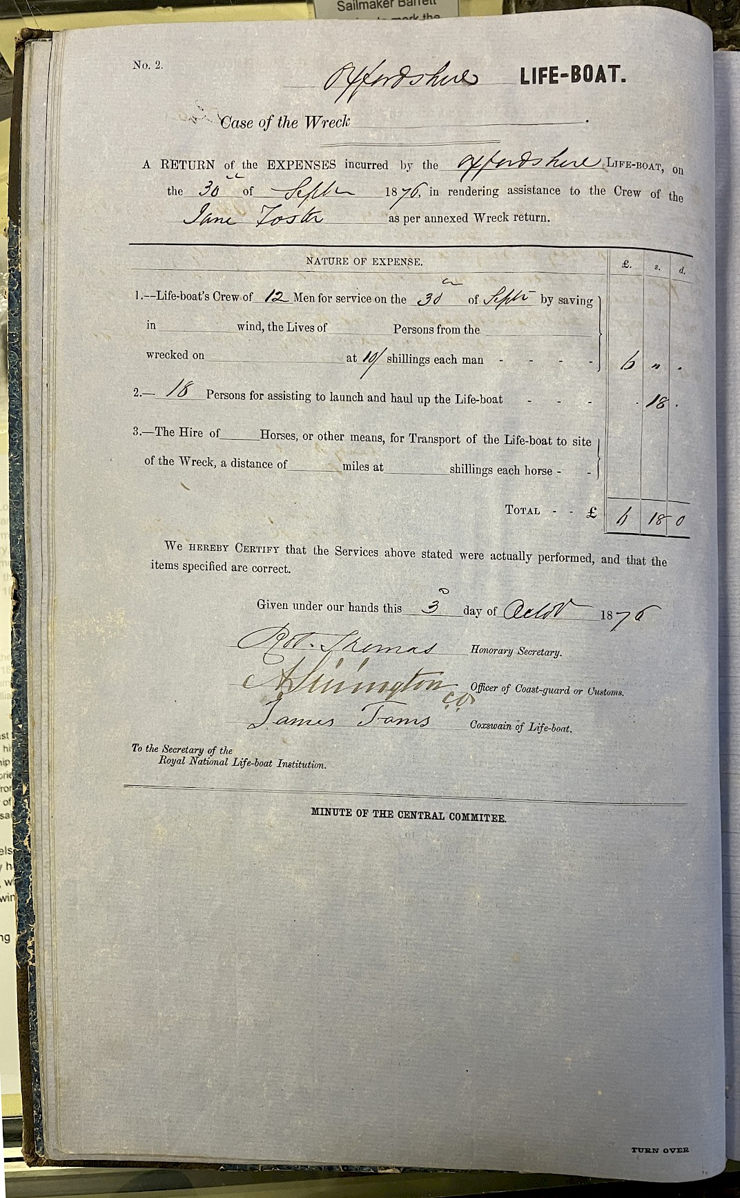 Page showing return of service for the mission