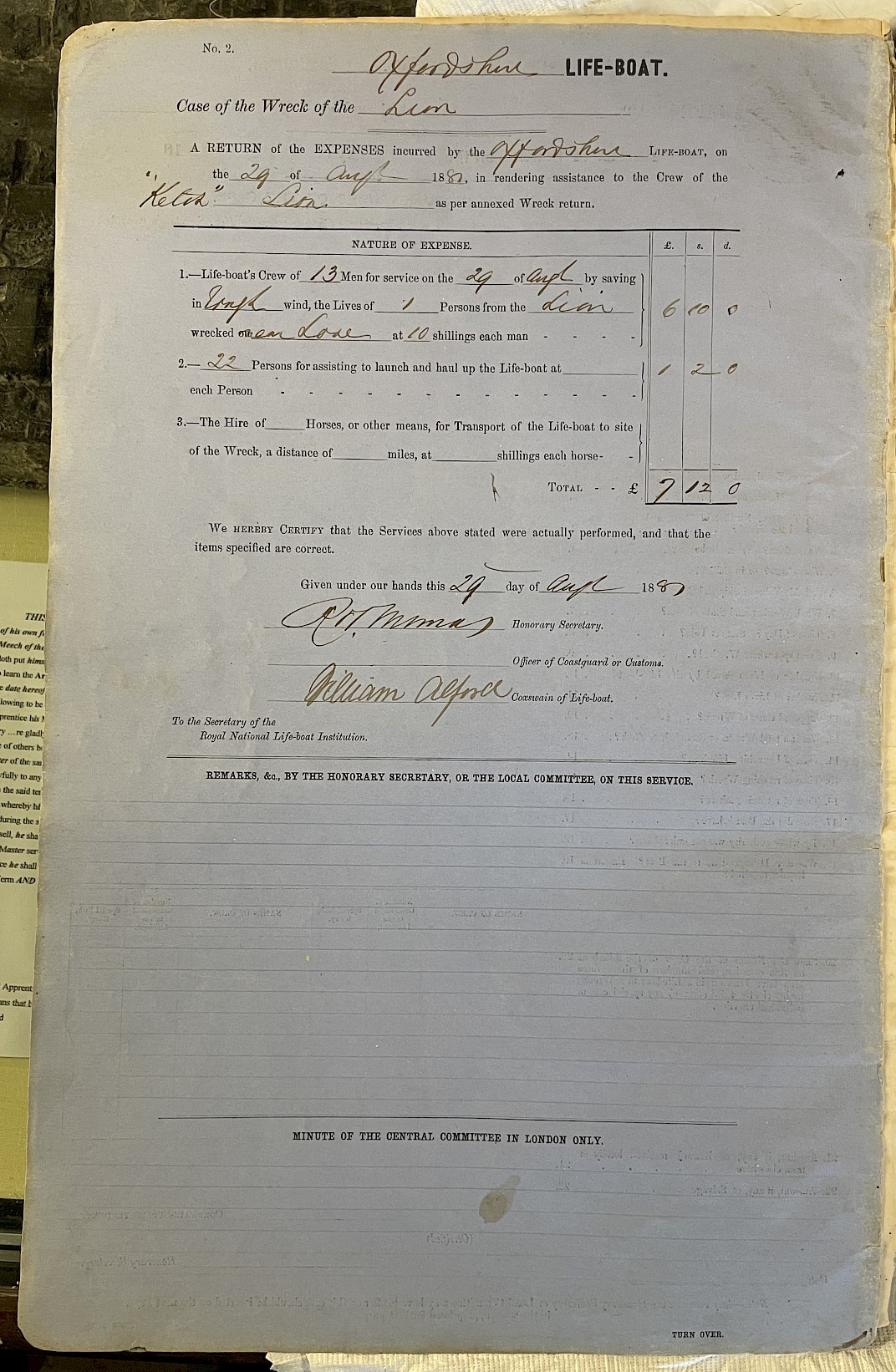 Page showing return of service for the mission
