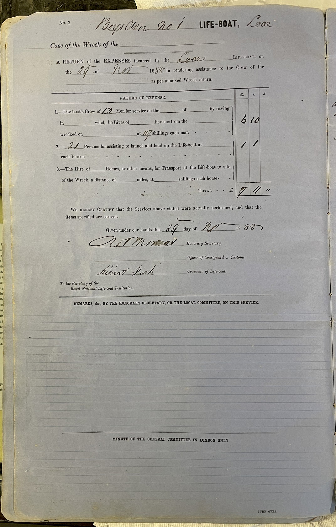 Page showing return of service for the mission