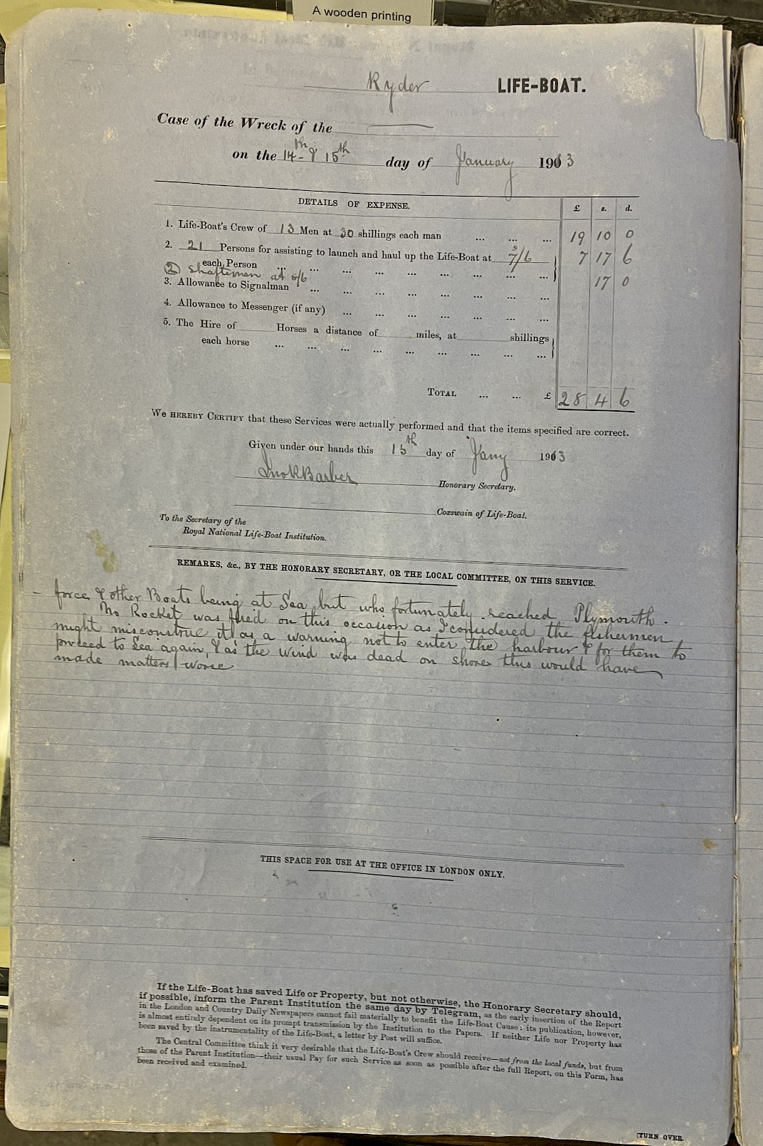 Page showing return of service for the mission