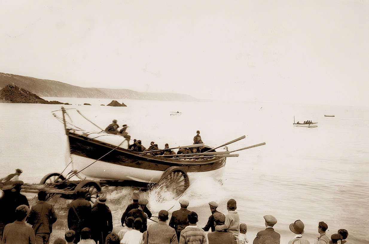 Ryder is launched into the sea from the beach
