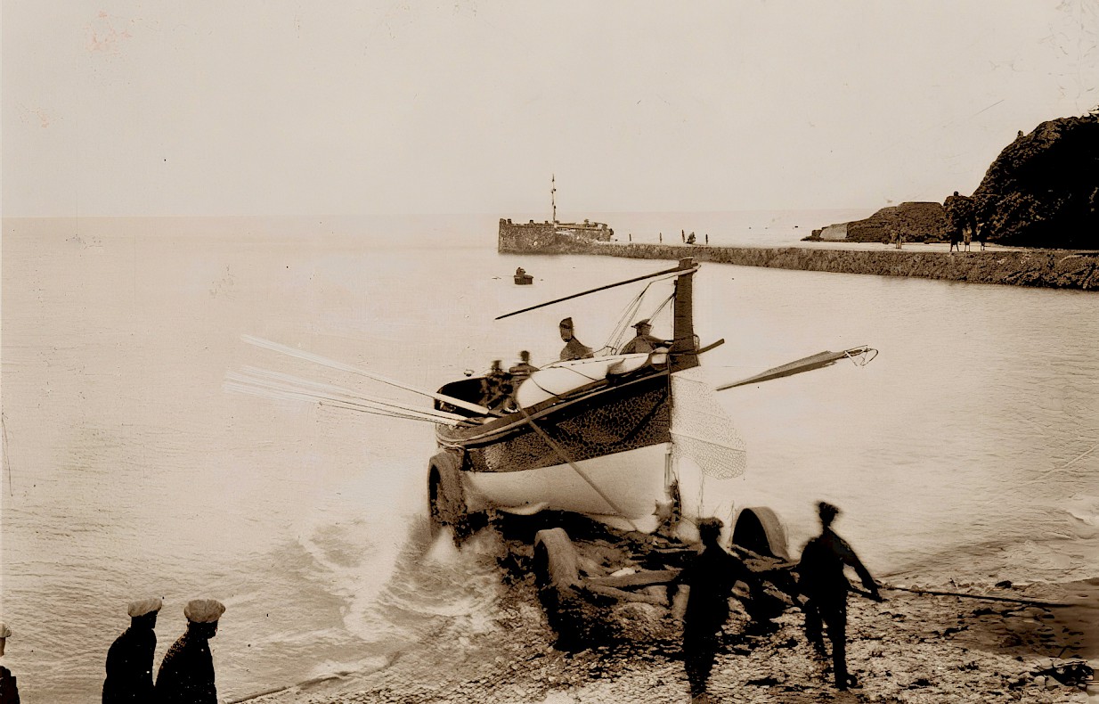 Ryder is launched into the sea from the beach